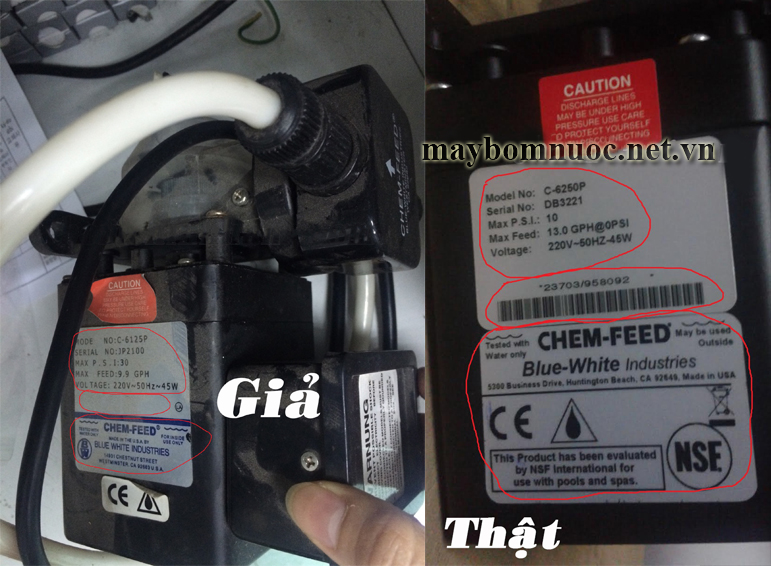 Cách phân biệt máy bơm định lượng Blue White thật và giả